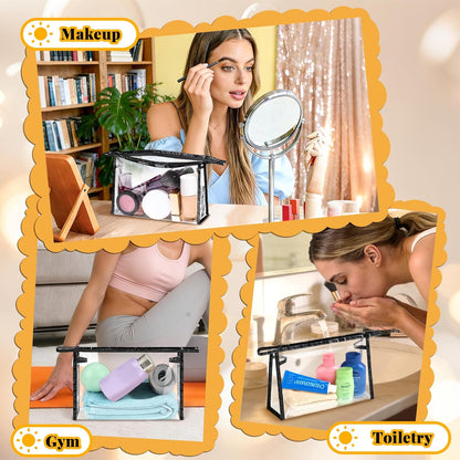 5 Pack Clear Cosmetic Bags Makeup Bags Set Waterproof PVC Clear Toiletry Bag with Zipper, Makeup Organizer Storage Pouches Fit Carry-on Travel Essentials
