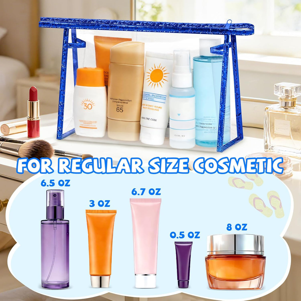 5 Pack Clear Cosmetic Bags Makeup Bags Set Waterproof PVC Clear Toiletry Bag with Zipper, Makeup Organizer Storage Pouches Fit Carry-on Travel Essentials