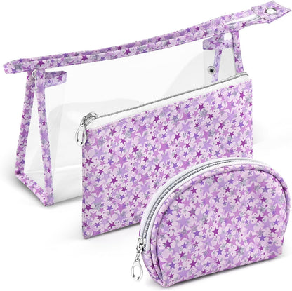 5 Pack Clear Cosmetic Bags Makeup Bags Set Waterproof PVC Clear Toiletry Bag with Zipper, Makeup Organizer Storage Pouches Fit Carry-on Travel Essentials