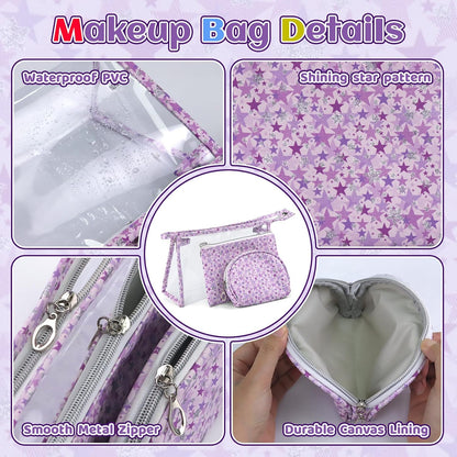 5 Pack Clear Cosmetic Bags Makeup Bags Set Waterproof PVC Clear Toiletry Bag with Zipper, Makeup Organizer Storage Pouches Fit Carry-on Travel Essentials