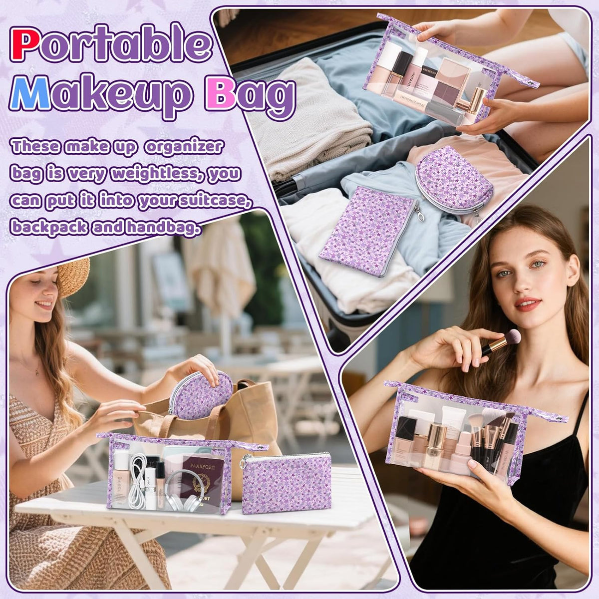5 Pack Clear Cosmetic Bags Makeup Bags Set Waterproof PVC Clear Toiletry Bag with Zipper, Makeup Organizer Storage Pouches Fit Carry-on Travel Essentials