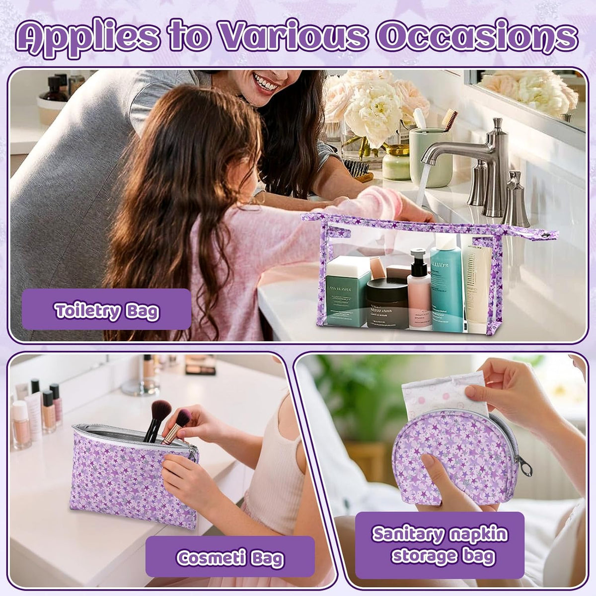 5 Pack Clear Cosmetic Bags Makeup Bags Set Waterproof PVC Clear Toiletry Bag with Zipper, Makeup Organizer Storage Pouches Fit Carry-on Travel Essentials