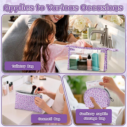 5 Pack Clear Cosmetic Bags Makeup Bags Set Waterproof PVC Clear Toiletry Bag with Zipper, Makeup Organizer Storage Pouches Fit Carry-on Travel Essentials