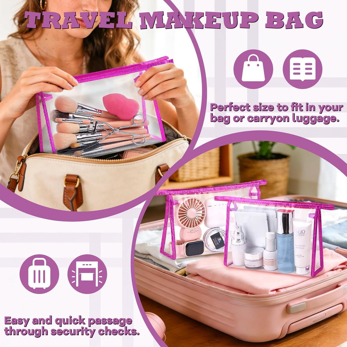 5 Pack Clear Cosmetic Bags Makeup Bags Set Waterproof PVC Clear Toiletry Bag with Zipper, Makeup Organizer Storage Pouches Fit Carry-on Travel Essentials