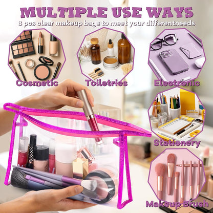 5 Pack Clear Cosmetic Bags Makeup Bags Set Waterproof PVC Clear Toiletry Bag with Zipper, Makeup Organizer Storage Pouches Fit Carry-on Travel Essentials