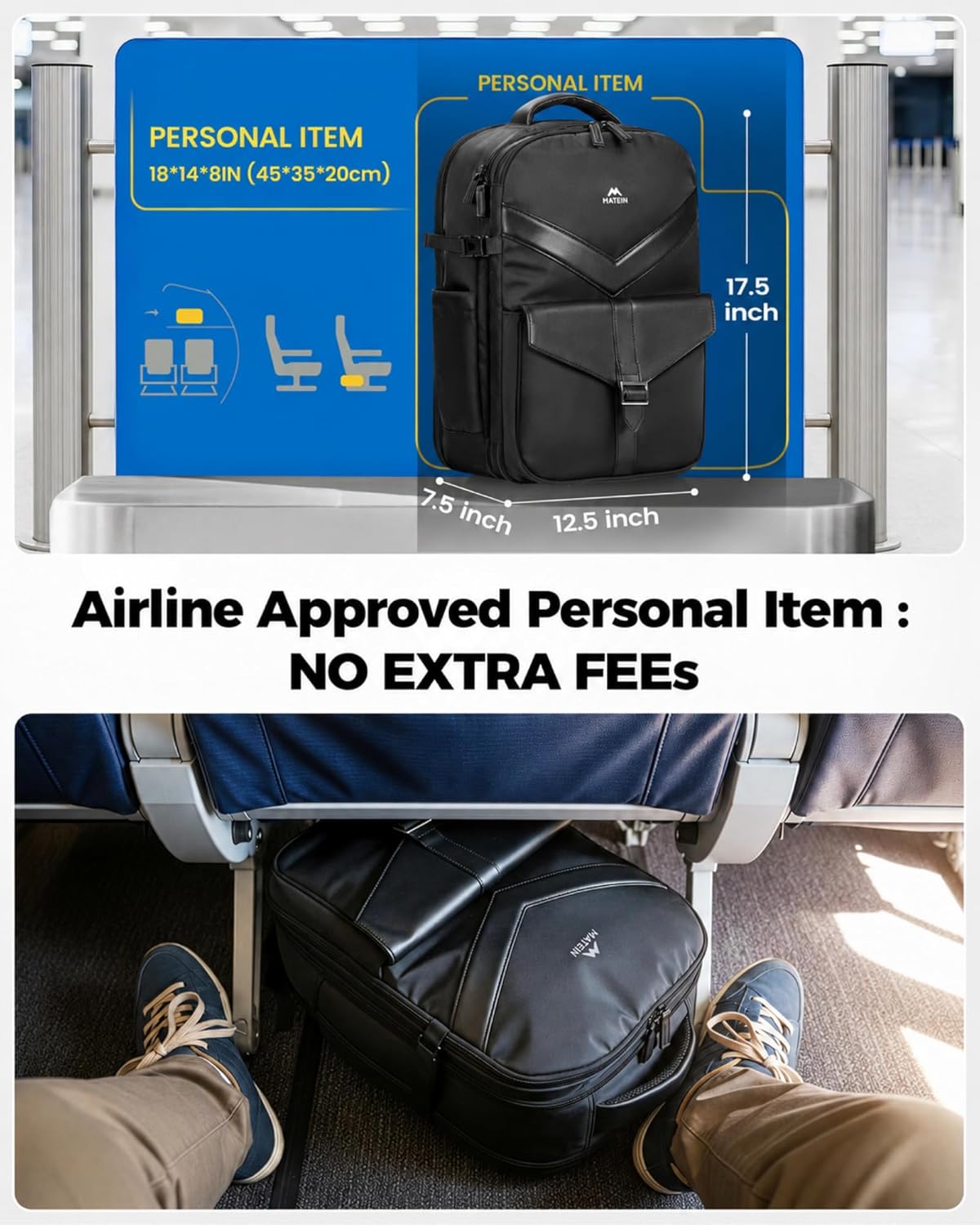 CLASSIC Personal Item Backpack with Detachable Tech Organizer | TSA Approved 18x14x8 Underseat Travel Backpack for Frontier, Water Resistant Business Carry on Bag, Airlines, Fits 17" Laptop