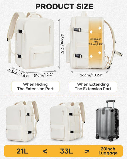 Vacuum Backpack with Pump, Expandable Carry On Travel Backpack | 15.6" Laptop Compartment, Vacuum Compression System, Water-Resistant, Shoe Compartment & USB Charging Port, Beige