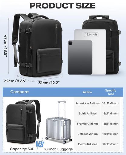 Vacuum Backpack with Pump, Expandable Carry On Travel Backpack | 15.6" Laptop Compartment, Vacuum Compression System, Water-Resistant, Shoe Compartment & USB Charging Port, Beige