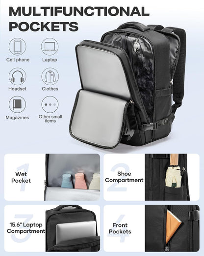 Vacuum Backpack with Pump, Expandable Carry On Travel Backpack | 15.6" Laptop Compartment, Vacuum Compression System, Water-Resistant, Shoe Compartment & USB Charging Port, Beige