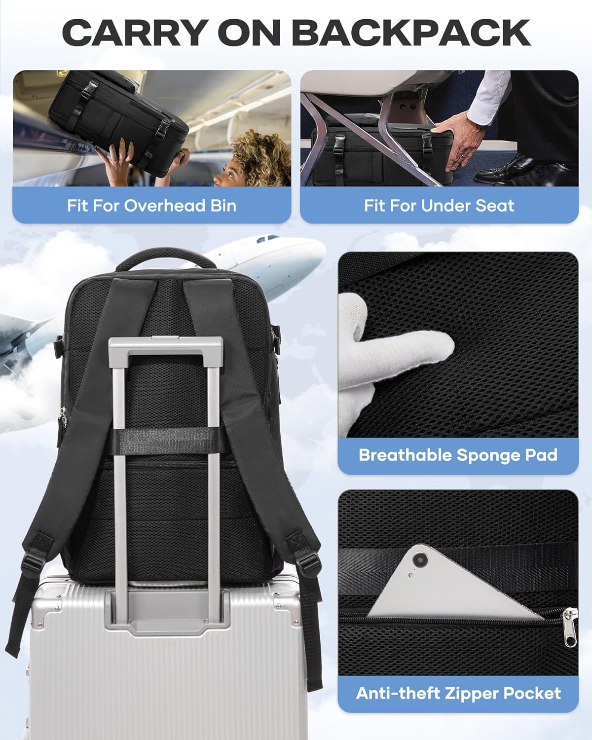 Vacuum Backpack with Pump, Expandable Carry On Travel Backpack | 15.6" Laptop Compartment, Vacuum Compression System, Water-Resistant, Shoe Compartment & USB Charging Port, Beige