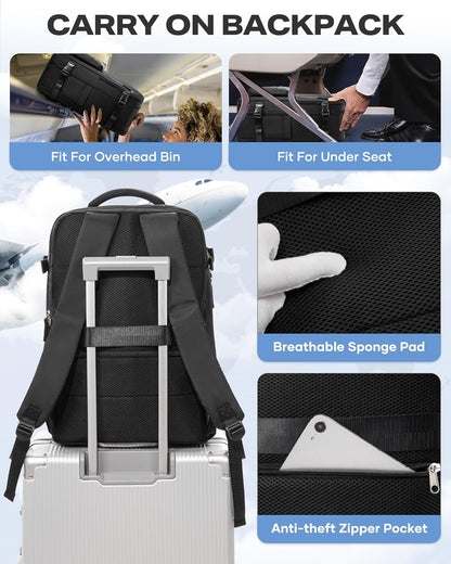 Vacuum Backpack with Pump, Expandable Carry On Travel Backpack | 15.6" Laptop Compartment, Vacuum Compression System, Water-Resistant, Shoe Compartment & USB Charging Port, Beige
