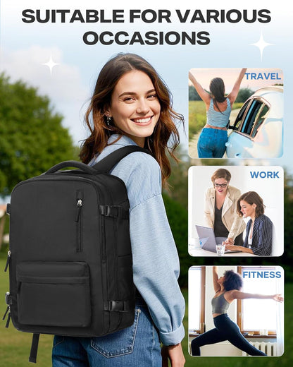 Vacuum Backpack with Pump, Expandable Carry On Travel Backpack | 15.6" Laptop Compartment, Vacuum Compression System, Water-Resistant, Shoe Compartment & USB Charging Port, Beige