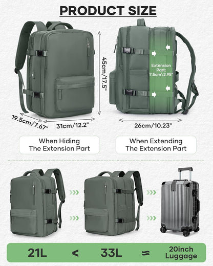 Vacuum Backpack with Pump, Expandable Carry On Travel Backpack | 15.6" Laptop Compartment, Vacuum Compression System, Water-Resistant, Shoe Compartment & USB Charging Port, Beige