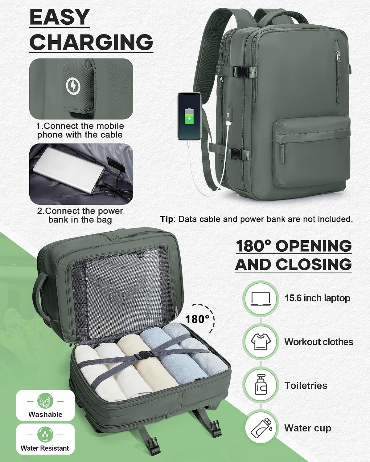 Vacuum Backpack with Pump, Expandable Carry On Travel Backpack | 15.6" Laptop Compartment, Vacuum Compression System, Water-Resistant, Shoe Compartment & USB Charging Port, Beige