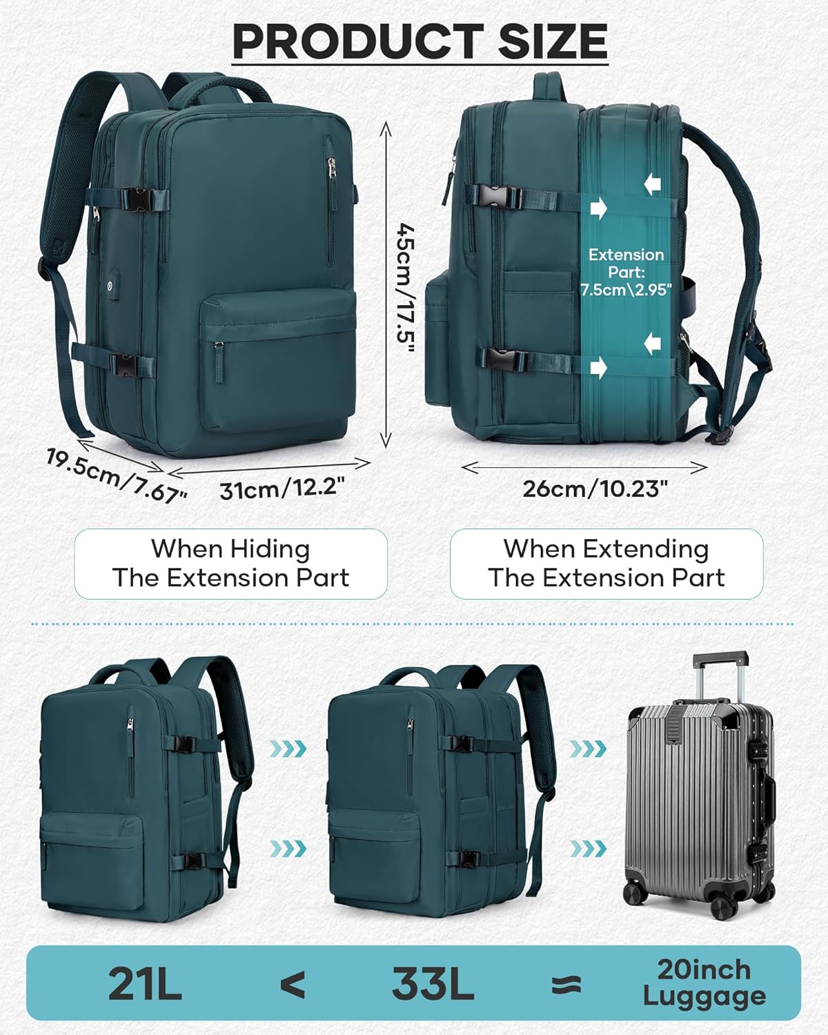 Vacuum Backpack with Pump, Expandable Carry On Travel Backpack | 15.6" Laptop Compartment, Vacuum Compression System, Water-Resistant, Shoe Compartment & USB Charging Port, Beige