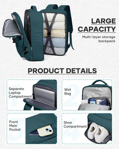 Vacuum Backpack with Pump, Expandable Carry On Travel Backpack | 15.6" Laptop Compartment, Vacuum Compression System, Water-Resistant, Shoe Compartment & USB Charging Port, Beige