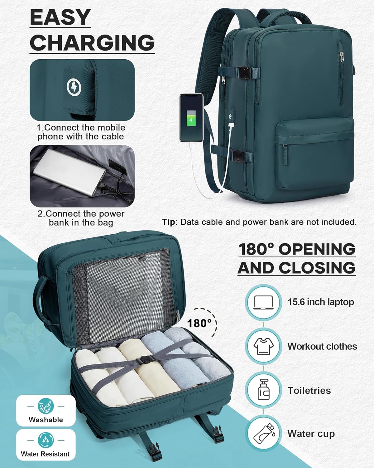 Vacuum Backpack with Pump, Expandable Carry On Travel Backpack | 15.6" Laptop Compartment, Vacuum Compression System, Water-Resistant, Shoe Compartment & USB Charging Port, Beige