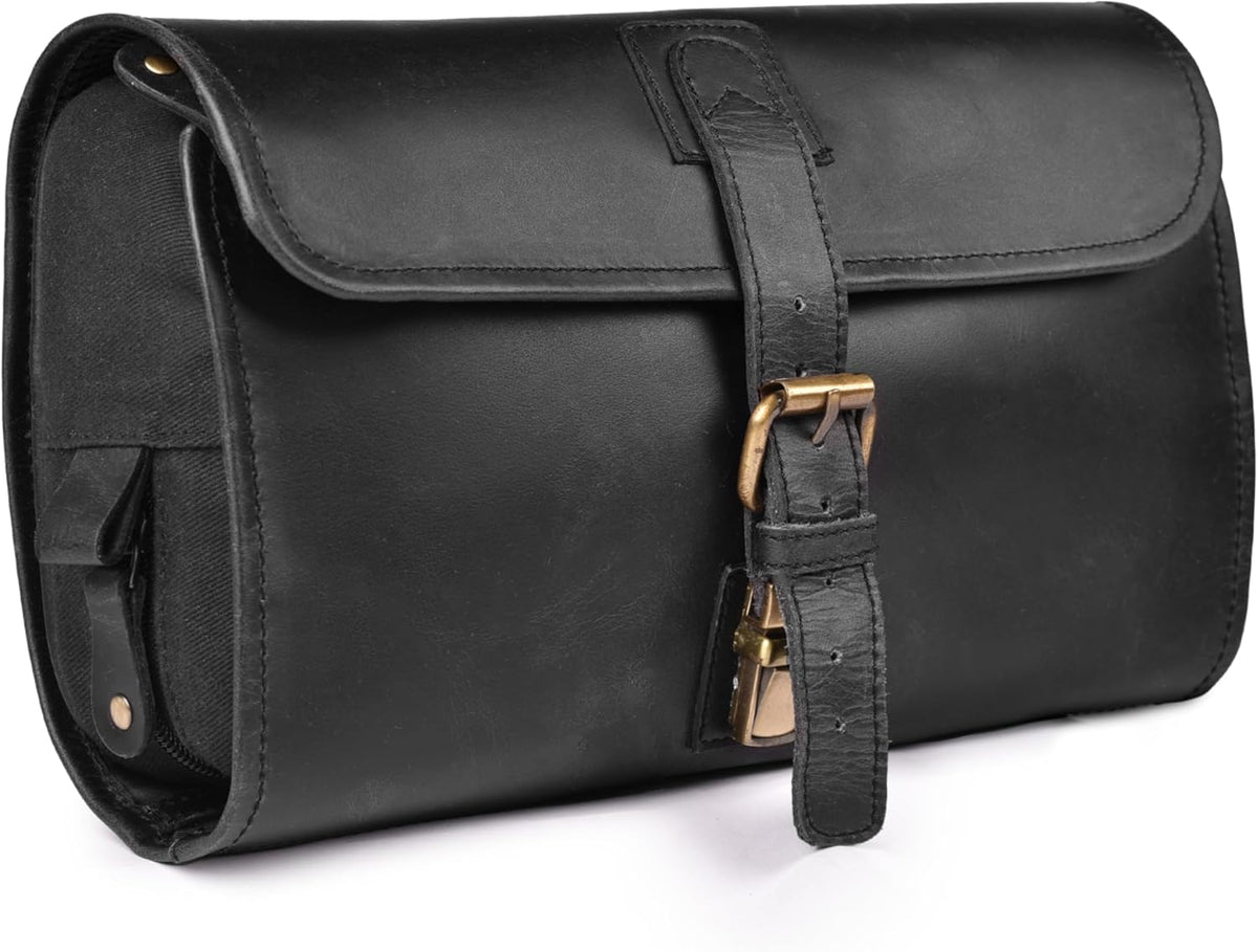 Hanging Genuine Leather Toiletry Bag for Men & Women with Waterproof Lining – Handcrafted Vintage Travel Dopp Kit, Shaving Organizer & Shower Bathroom Essentials Case - Brown