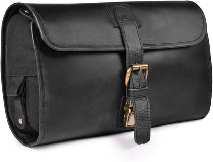 Hanging Genuine Leather Toiletry Bag for Men & Women with Waterproof Lining – Handcrafted Vintage Travel Dopp Kit, Shaving Organizer & Shower Bathroom Essentials Case - Brown