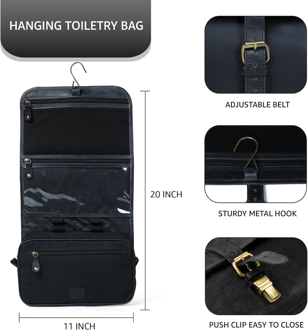 Hanging Genuine Leather Toiletry Bag for Men & Women with Waterproof Lining – Handcrafted Vintage Travel Dopp Kit, Shaving Organizer & Shower Bathroom Essentials Case - Brown