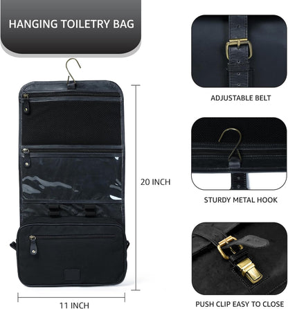 Hanging Genuine Leather Toiletry Bag for Men & Women with Waterproof Lining – Handcrafted Vintage Travel Dopp Kit, Shaving Organizer & Shower Bathroom Essentials Case - Brown