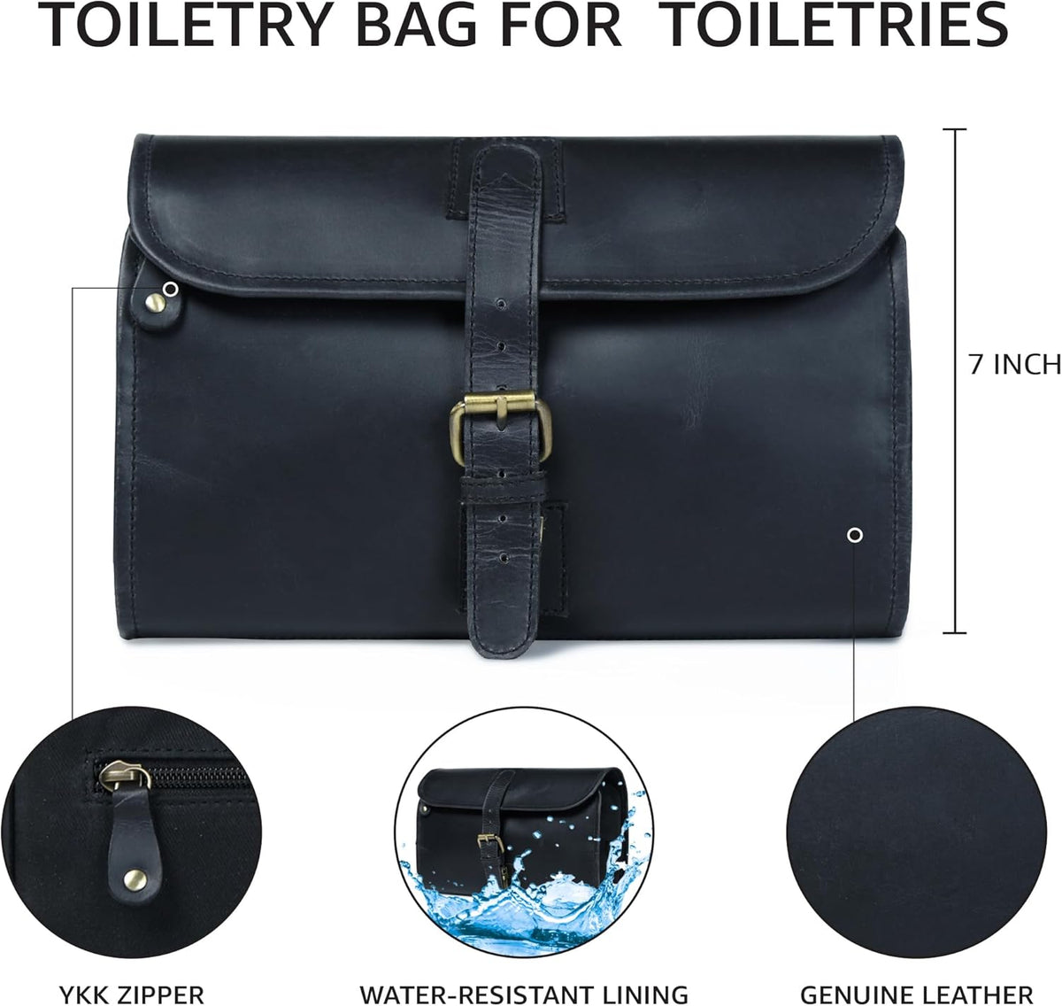 Hanging Genuine Leather Toiletry Bag for Men & Women with Waterproof Lining – Handcrafted Vintage Travel Dopp Kit, Shaving Organizer & Shower Bathroom Essentials Case - Brown
