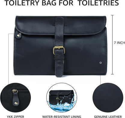 Hanging Genuine Leather Toiletry Bag for Men & Women with Waterproof Lining – Handcrafted Vintage Travel Dopp Kit, Shaving Organizer & Shower Bathroom Essentials Case - Brown