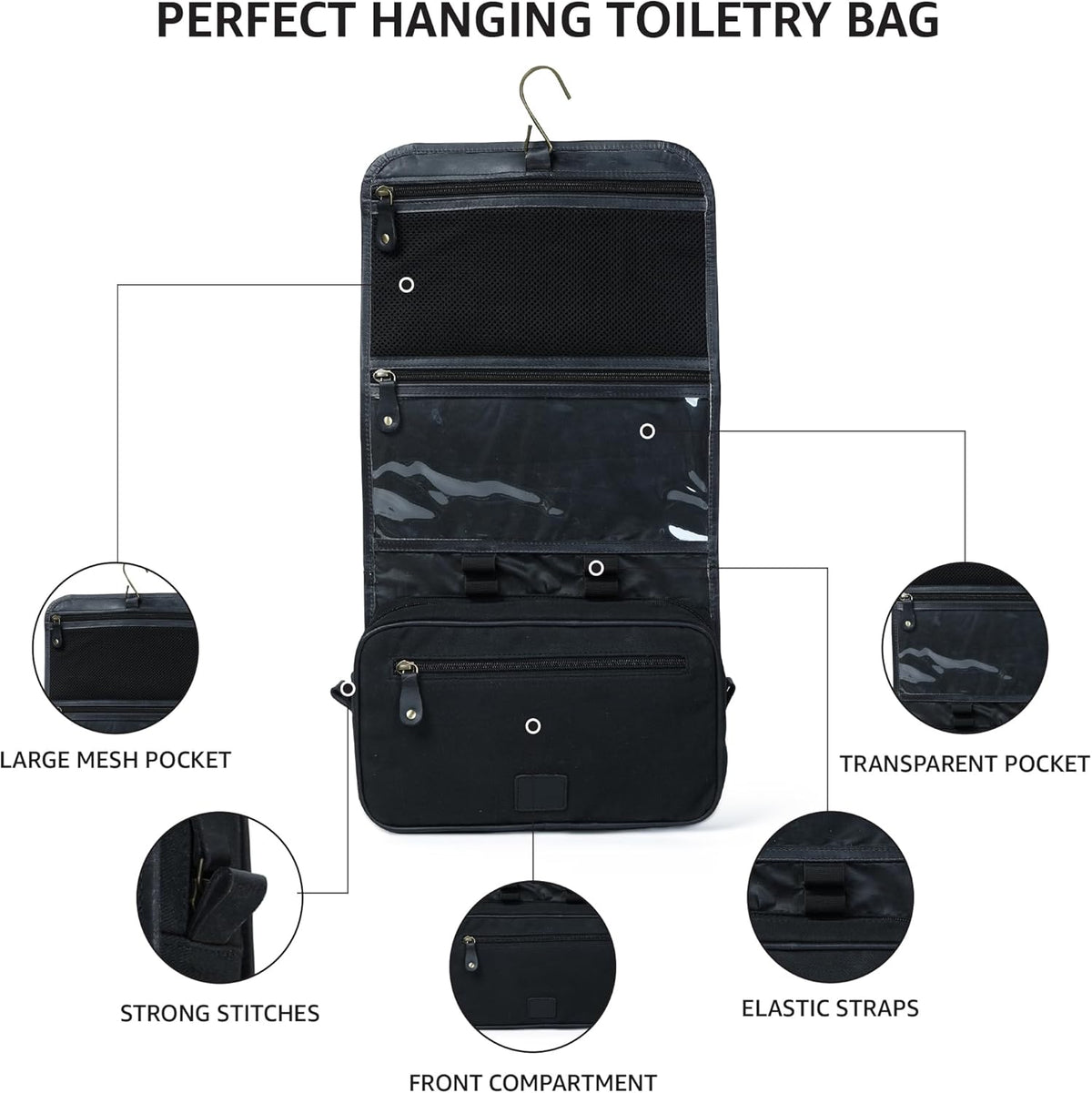 Hanging Genuine Leather Toiletry Bag for Men & Women with Waterproof Lining – Handcrafted Vintage Travel Dopp Kit, Shaving Organizer & Shower Bathroom Essentials Case - Brown