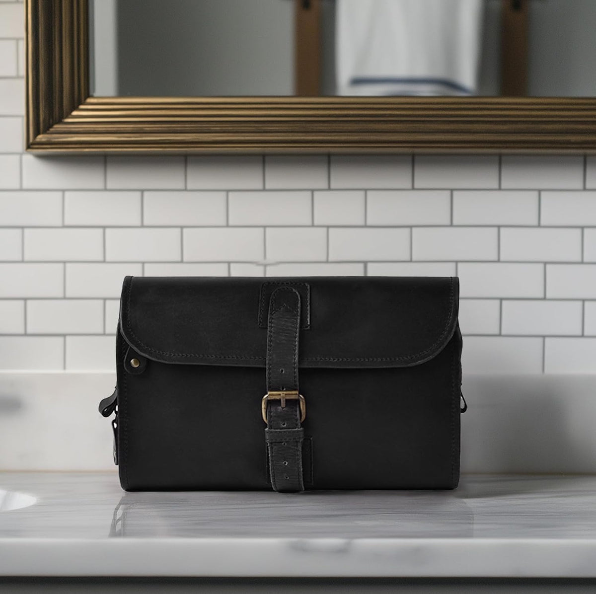 Hanging Genuine Leather Toiletry Bag for Men & Women with Waterproof Lining – Handcrafted Vintage Travel Dopp Kit, Shaving Organizer & Shower Bathroom Essentials Case - Brown