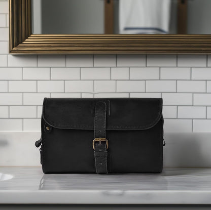 Hanging Genuine Leather Toiletry Bag for Men & Women with Waterproof Lining – Handcrafted Vintage Travel Dopp Kit, Shaving Organizer & Shower Bathroom Essentials Case - Brown