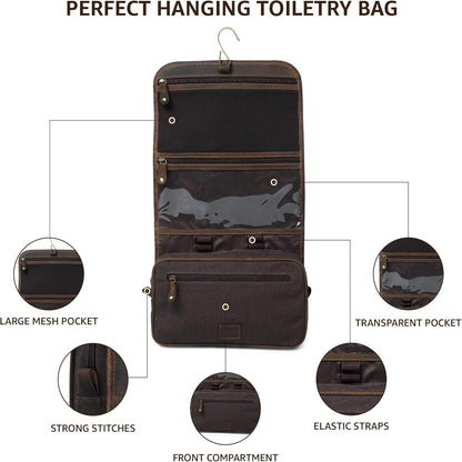 Hanging Genuine Leather Toiletry Bag for Men & Women with Waterproof Lining – Handcrafted Vintage Travel Dopp Kit, Shaving Organizer & Shower Bathroom Essentials Case - Brown