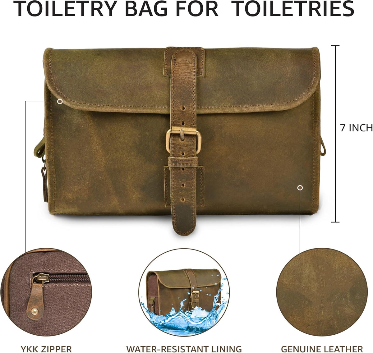 Hanging Genuine Leather Toiletry Bag for Men & Women with Waterproof Lining – Handcrafted Vintage Travel Dopp Kit, Shaving Organizer & Shower Bathroom Essentials Case - Brown