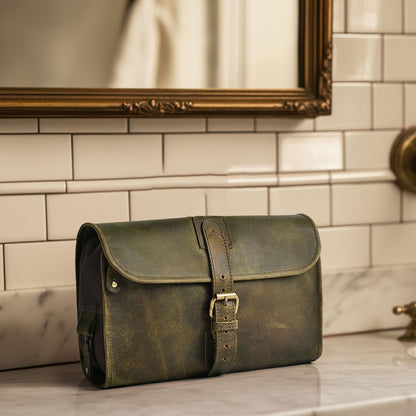 Hanging Genuine Leather Toiletry Bag for Men & Women with Waterproof Lining – Handcrafted Vintage Travel Dopp Kit, Shaving Organizer & Shower Bathroom Essentials Case - Brown