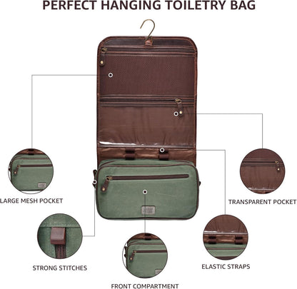 Hanging Genuine Leather Toiletry Bag for Men & Women with Waterproof Lining – Handcrafted Vintage Travel Dopp Kit, Shaving Organizer & Shower Bathroom Essentials Case - Brown