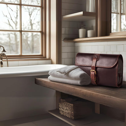 Hanging Genuine Leather Toiletry Bag for Men & Women with Waterproof Lining – Handcrafted Vintage Travel Dopp Kit, Shaving Organizer & Shower Bathroom Essentials Case - Brown