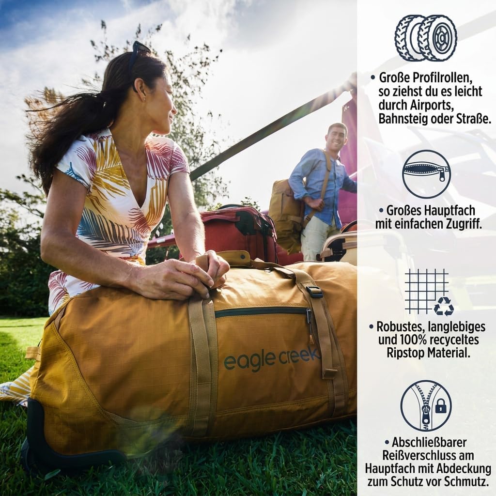 No Matter What Rolling Duffel - Durable Rolling Bag for Travel - Adjustable Shoulder Strap - Heavy Duty Wheels - Lockable Zippers - Multiple Carry Options - 130L - Smoke