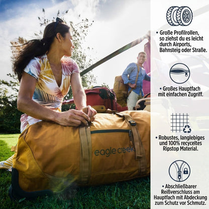 No Matter What Rolling Duffel - Durable Rolling Bag for Travel - Adjustable Shoulder Strap - Heavy Duty Wheels - Lockable Zippers - Multiple Carry Options - 130L - Smoke
