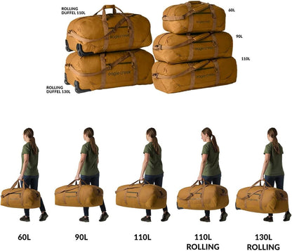 No Matter What Rolling Duffel - Durable Rolling Bag for Travel - Adjustable Shoulder Strap - Heavy Duty Wheels - Lockable Zippers - Multiple Carry Options - 130L - Smoke