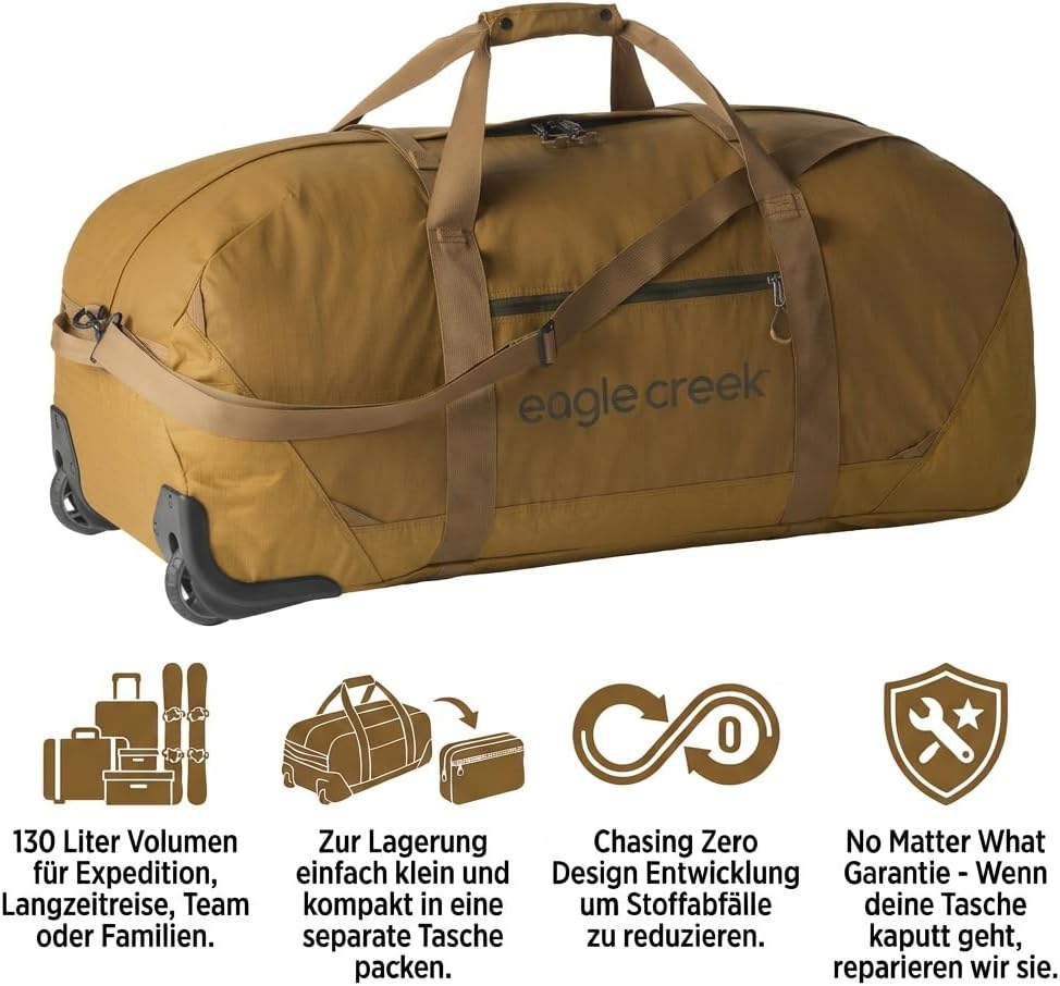 No Matter What Rolling Duffel - Durable Rolling Bag for Travel - Adjustable Shoulder Strap - Heavy Duty Wheels - Lockable Zippers - Multiple Carry Options - 130L - Smoke
