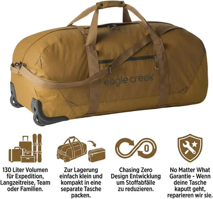 No Matter What Rolling Duffel - Durable Rolling Bag for Travel - Adjustable Shoulder Strap - Heavy Duty Wheels - Lockable Zippers - Multiple Carry Options - 130L - Smoke