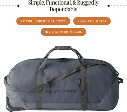 No Matter What Rolling Duffel - Durable Rolling Bag for Travel - Adjustable Shoulder Strap - Heavy Duty Wheels - Lockable Zippers - Multiple Carry Options - 130L - Smoke