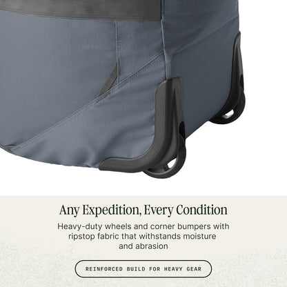 No Matter What Rolling Duffel - Durable Rolling Bag for Travel - Adjustable Shoulder Strap - Heavy Duty Wheels - Lockable Zippers - Multiple Carry Options - 130L - Smoke