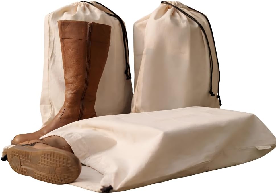 3 Pack Shoe Bags for Travel, Drawstring Portable Shoe Bags for Storage, Travel Essential Cotton Footwear Laundry Bag For Men & Women, Dustproof Reusable Organizer Bags for Sneakers: 23"x19"