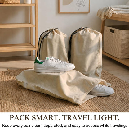 3 Pack Shoe Bags for Travel, Drawstring Portable Shoe Bags for Storage, Travel Essential Cotton Footwear Laundry Bag For Men & Women, Dustproof Reusable Organizer Bags for Sneakers: 23"x19"