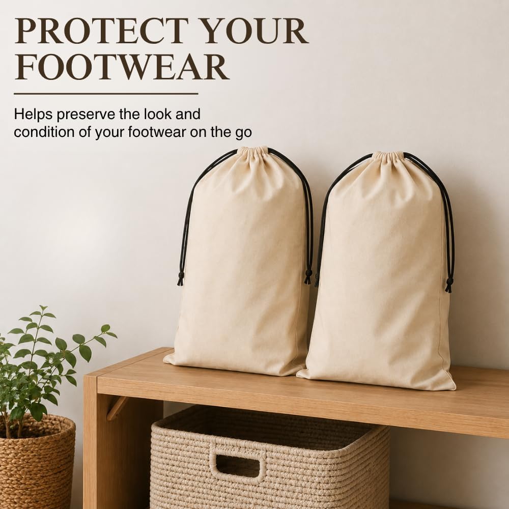 3 Pack Shoe Bags for Travel, Drawstring Portable Shoe Bags for Storage, Travel Essential Cotton Footwear Laundry Bag For Men & Women, Dustproof Reusable Organizer Bags for Sneakers: 23"x19"