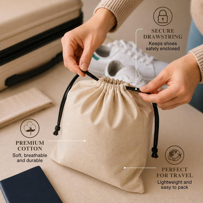 3 Pack Shoe Bags for Travel, Drawstring Portable Shoe Bags for Storage, Travel Essential Cotton Footwear Laundry Bag For Men & Women, Dustproof Reusable Organizer Bags for Sneakers: 23"x19"