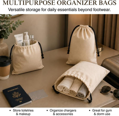 3 Pack Shoe Bags for Travel, Drawstring Portable Shoe Bags for Storage, Travel Essential Cotton Footwear Laundry Bag For Men & Women, Dustproof Reusable Organizer Bags for Sneakers: 23"x19"