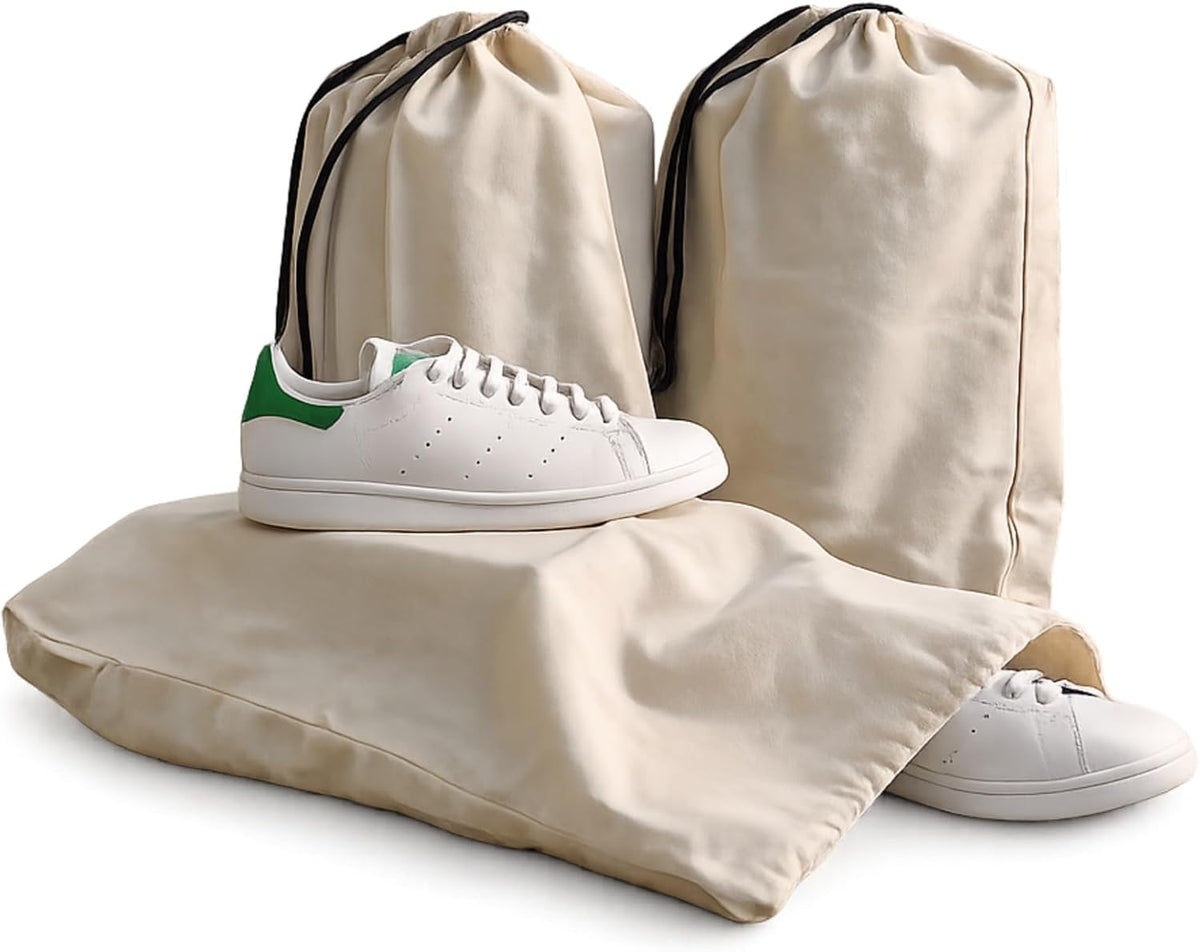 3 Pack Shoe Bags for Travel, Drawstring Portable Shoe Bags for Storage, Travel Essential Cotton Footwear Laundry Bag For Men & Women, Dustproof Reusable Organizer Bags for Sneakers: 23"x19"