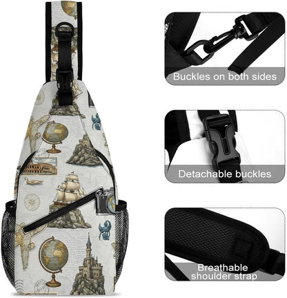 Sling Bag Crossbody for Women Men Travel Adventure Exploration Journey Lightweight Daypack, Adjustable Extender Strap Shoulder Backpack for Hiking Travel