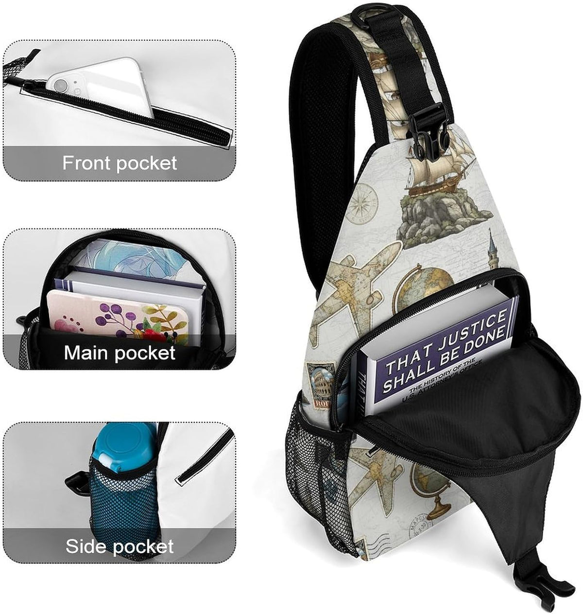 Sling Bag Crossbody for Women Men Travel Adventure Exploration Journey Lightweight Daypack, Adjustable Extender Strap Shoulder Backpack for Hiking Travel